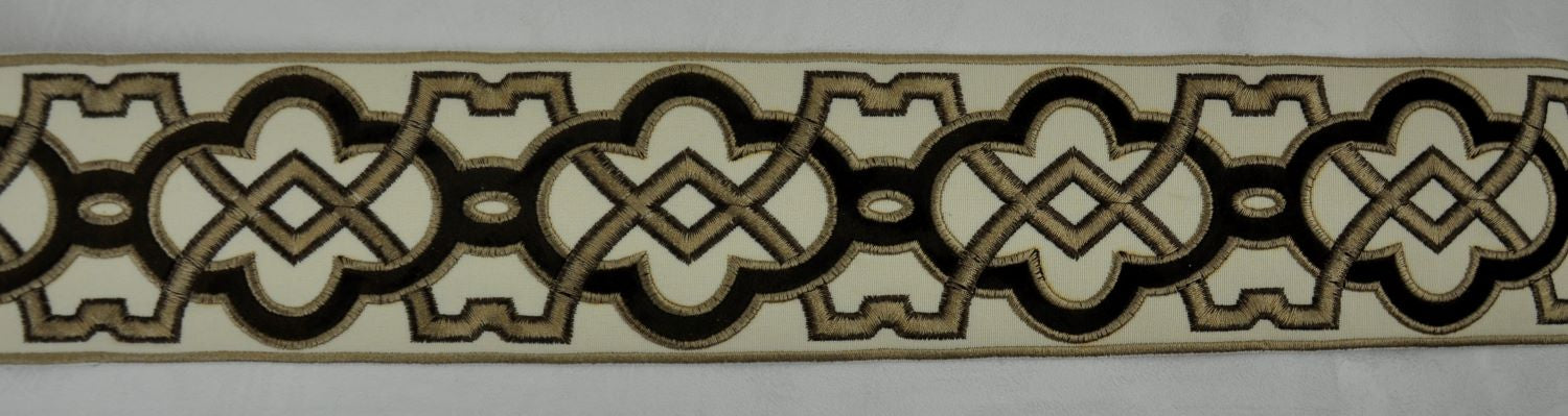 Velvet Embossed Decorative Trim Tape - 3 1/2" Width (25 Yard Roll) - BR-7337-06 Brown/Taupe