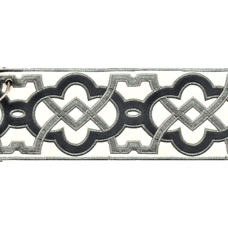 Velvet Embossed Decorative Trim Tape - 3 1/2" Width (25 Yard Roll) - BR-7337-49 Grey/Charcoal