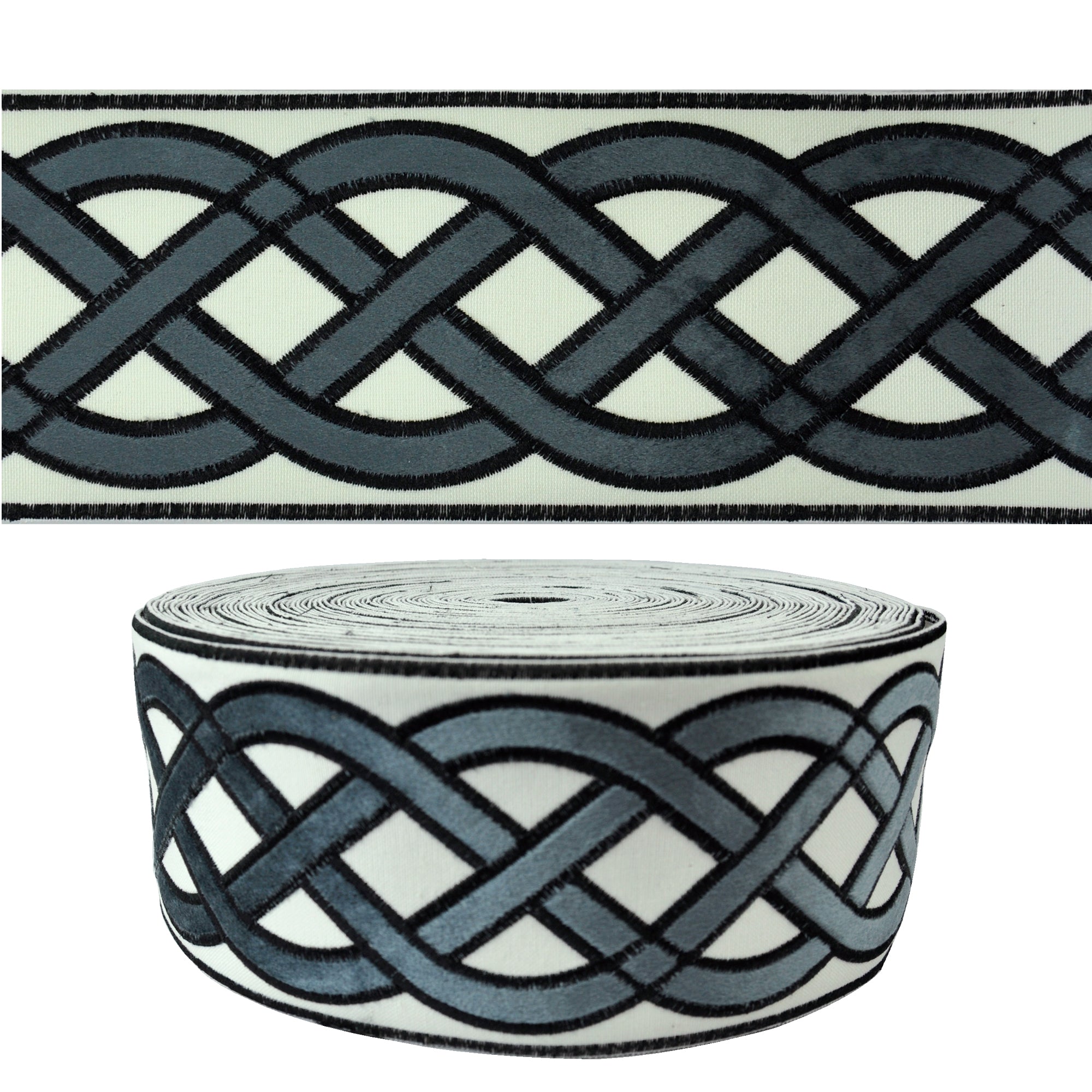 Velvet Embossed Decorative Trim Tape - 3 3/4" Width (25 Yard Roll) - BR-7526-49 Charcoal