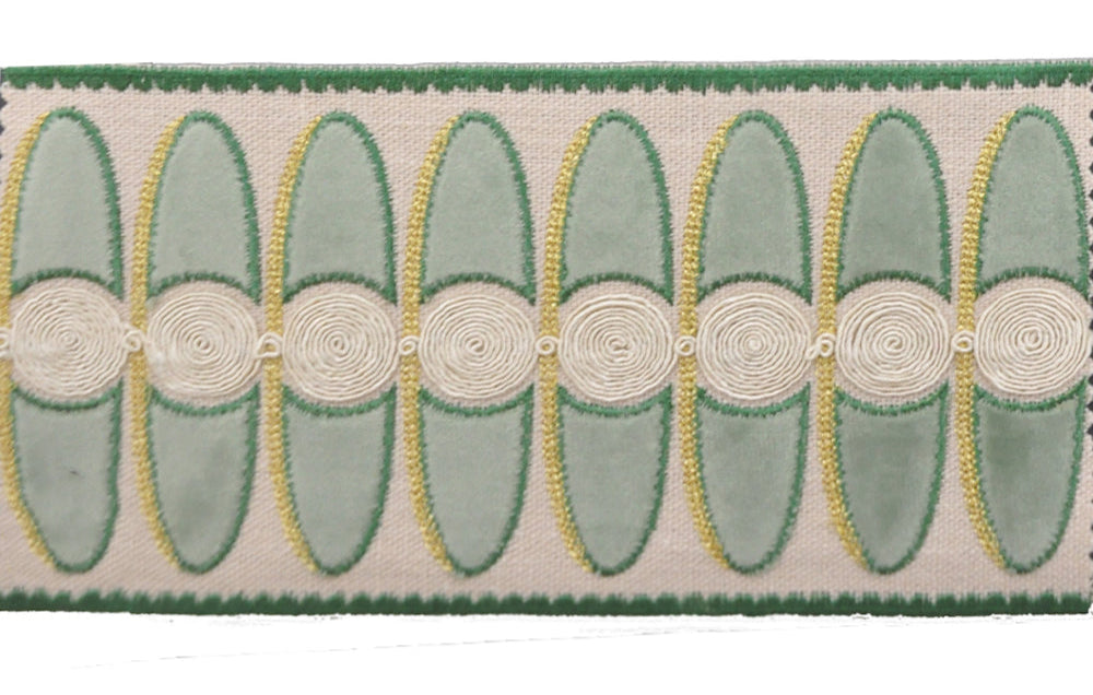 Velvet Embossed Decorative Trim Tape - 4 1/2" Width (25 Yard Roll) - BR-7529-24/23 Green/Beige