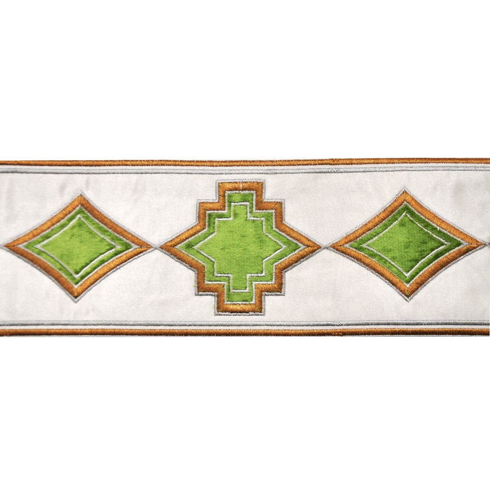 Velvet Embossed Decorative Trim Tape - 4" Width (23-30 Yard Roll) - BR-7557-14/28 Green/Ivory