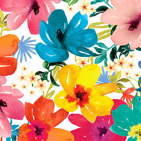 White Mingle Floral Cotton 44"/45" Fabric Per Yard