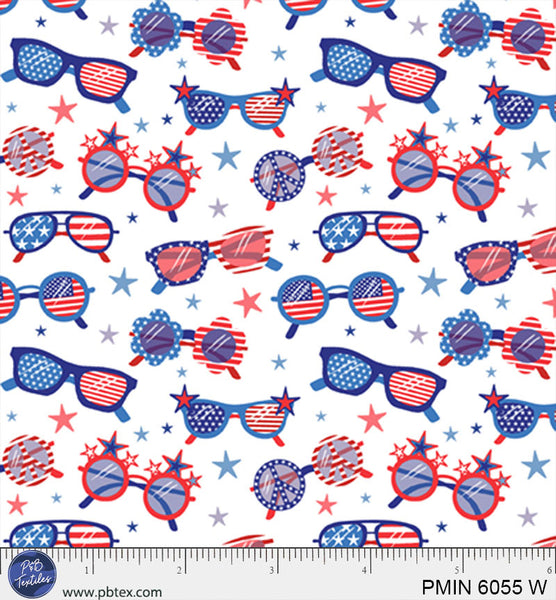 White Patriotic Minis PMIN-6055-W Cotton 44”/45” Fabric Per Yard