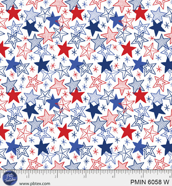 White Patriotic Minis PMIN-6058-W Cotton 44”/45” Fabric Per Yard