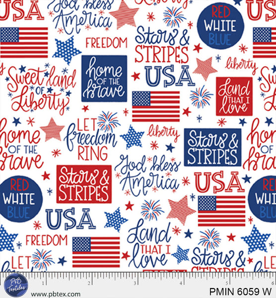 White Patriotic Minis PMIN-6059-W Cotton 44”/45” Fabric Per Yard
