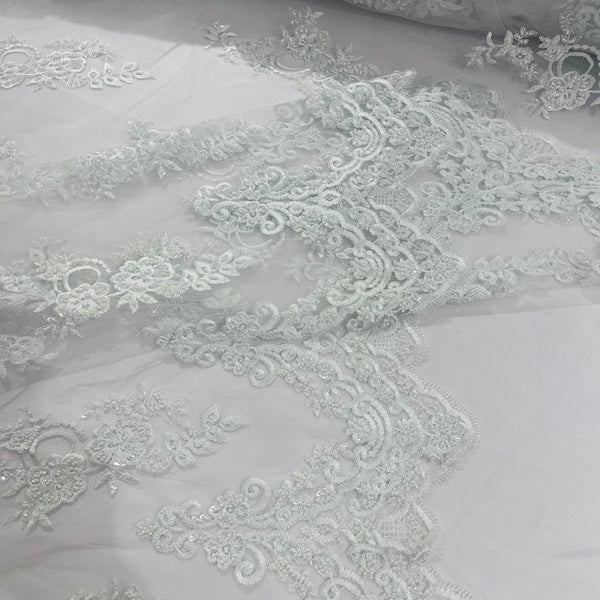 Helena Floral Beaded Lace Fabric