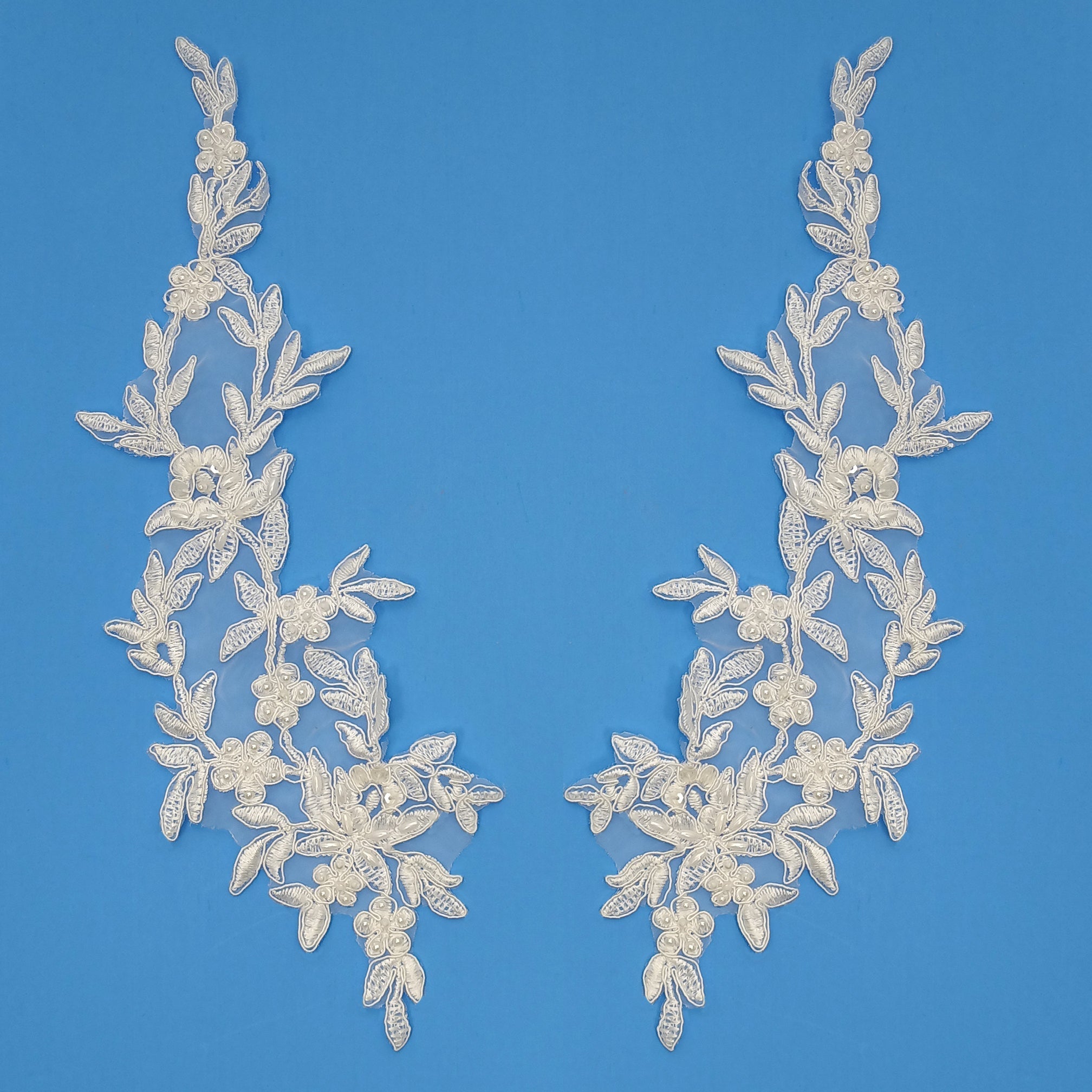Beaded & Corded Floral Lace Applique Embroidered on 100% Polyester Organza | Lace USA - 95902N-BP