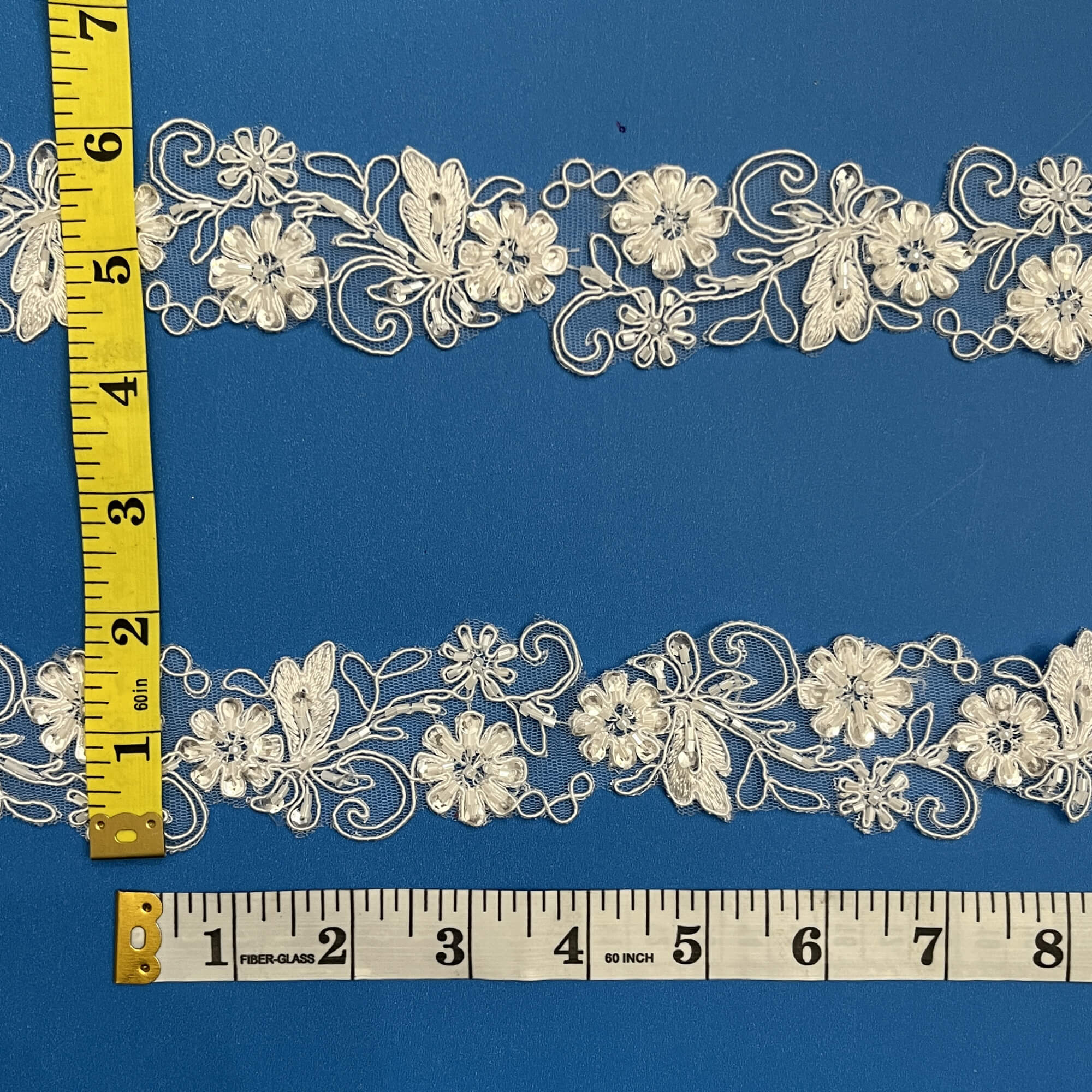Beaded & Corded Lace Trimming Embroidered on 100% Polyester Net Mesh | Lace USA - 96283W-BP