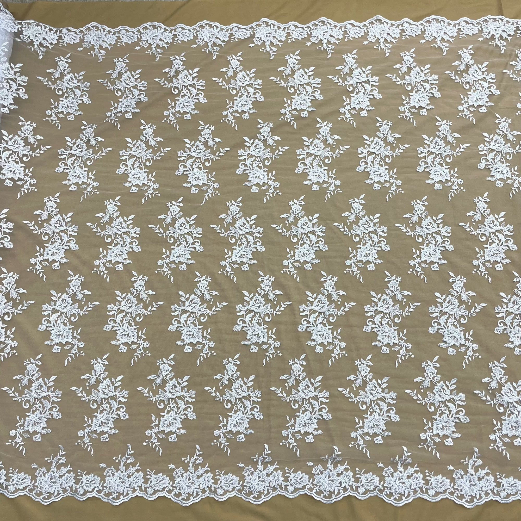 Corded Floral Lace Fabric with Scalloped Edges – Bridal & Dress Lace | Lace USA - 97154W