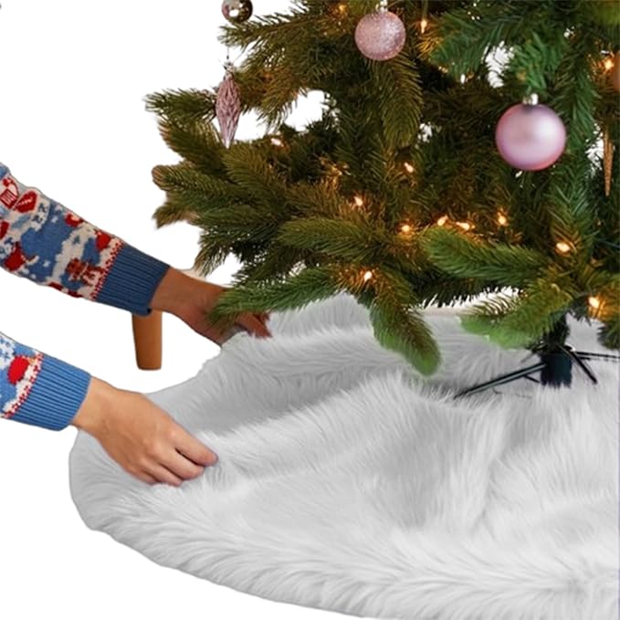 Premium Faux Fur Christmas Tree Skirt – 36 Inch Holiday Decor