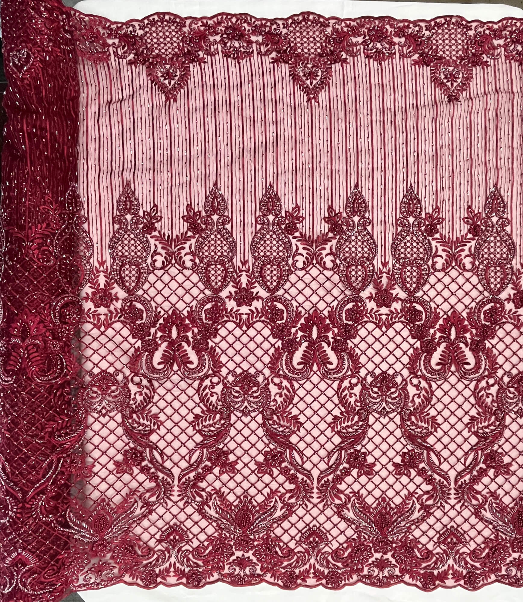 Beaded Lace Fabric Embroidered on 100% Polyester Net Mesh | Lace USA - GD-113