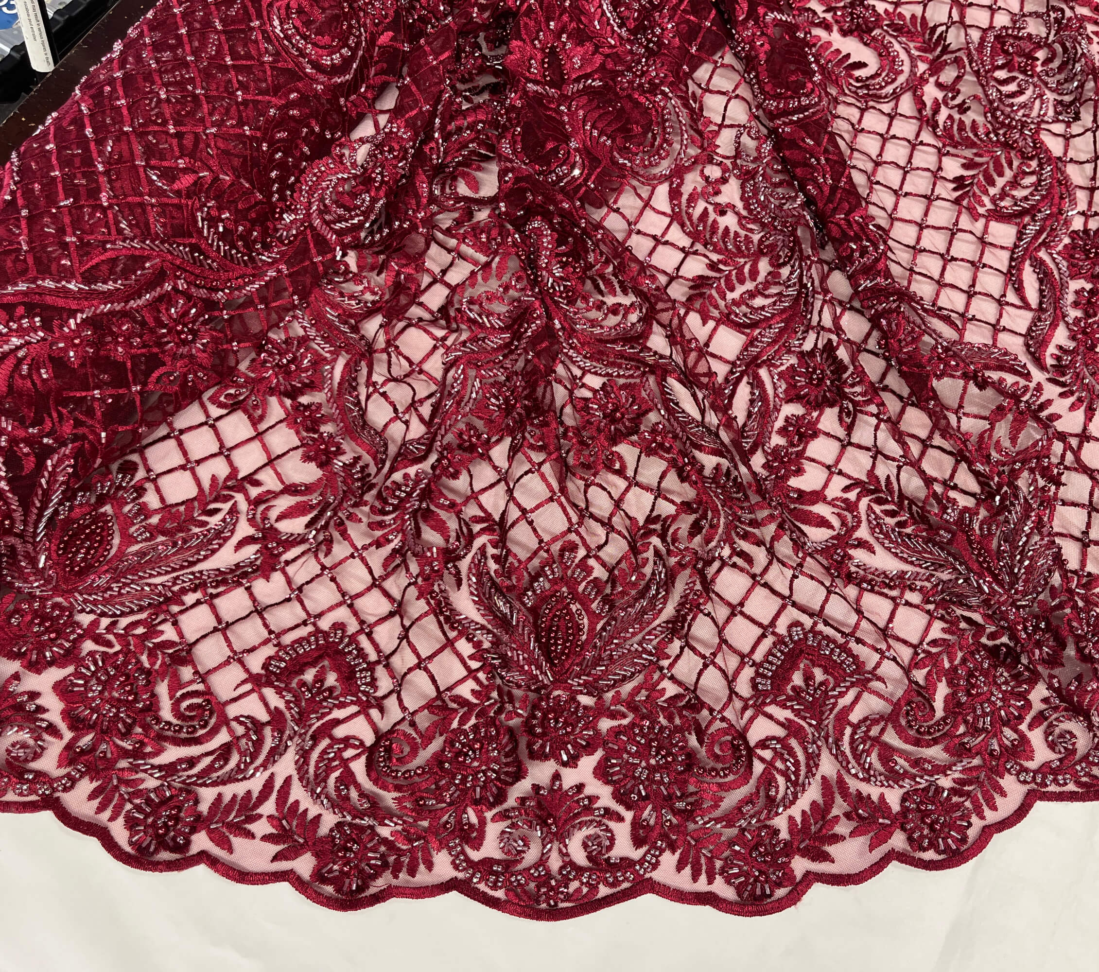 Beaded Lace Fabric Embroidered on 100% Polyester Net Mesh | Lace USA - GD-113