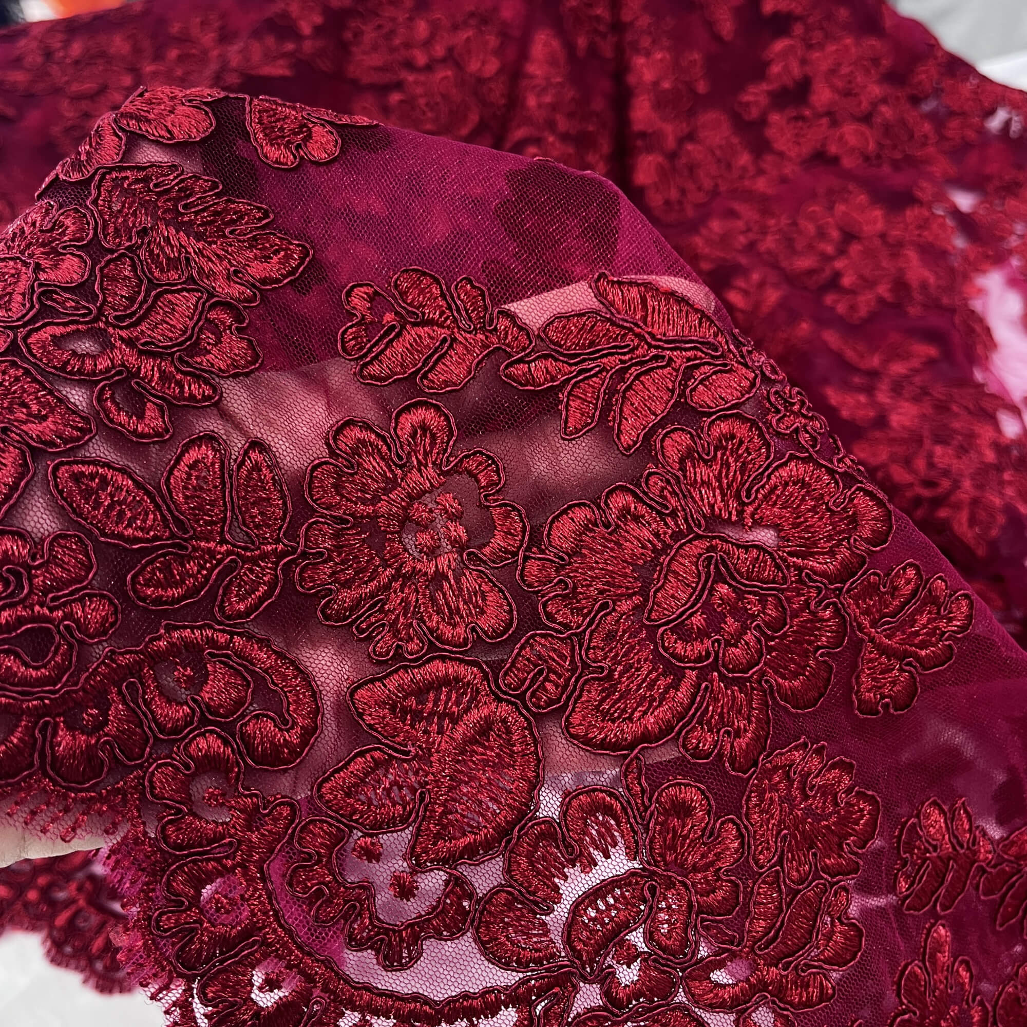 Corded Bridal Lace Fabric Embroidered on 100% Polyester Net Mesh | Lace USA - 95409W