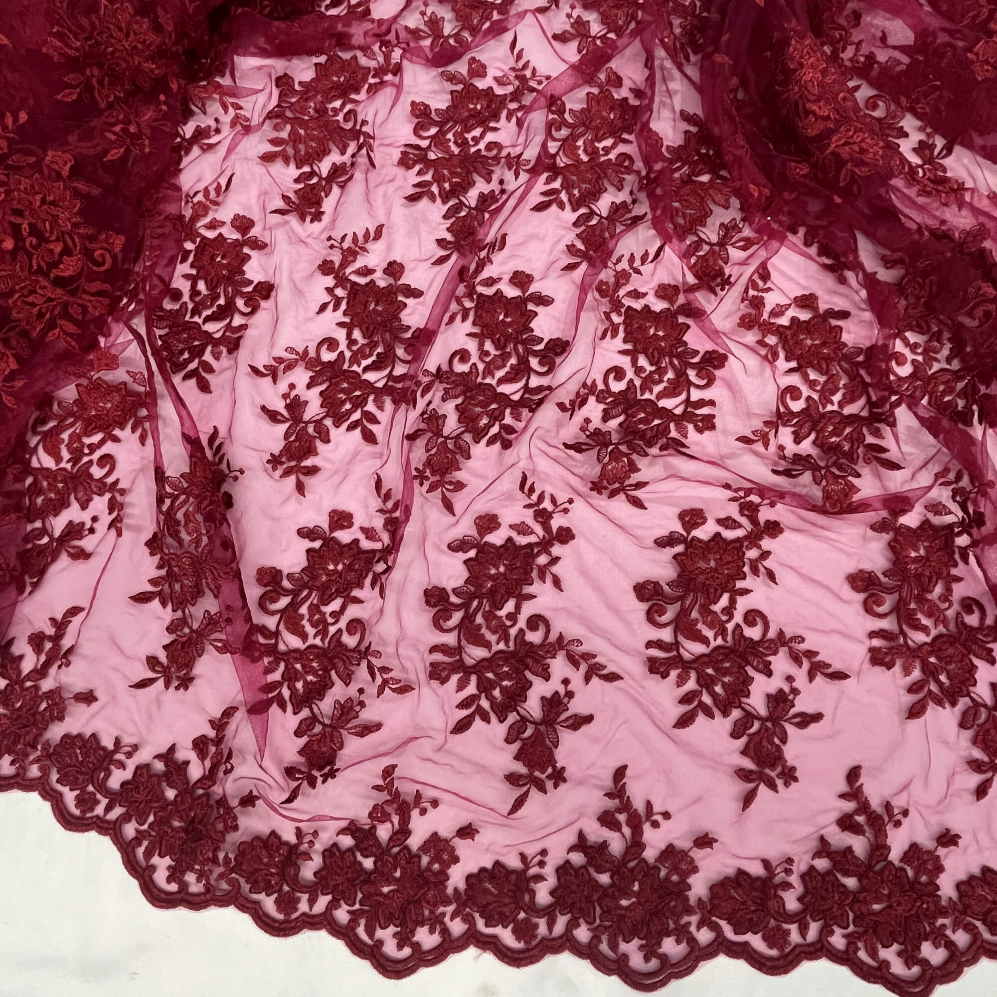 Corded Floral Lace Fabric with Scalloped Edges – Bridal & Dress Lace | Lace USA - 97154W