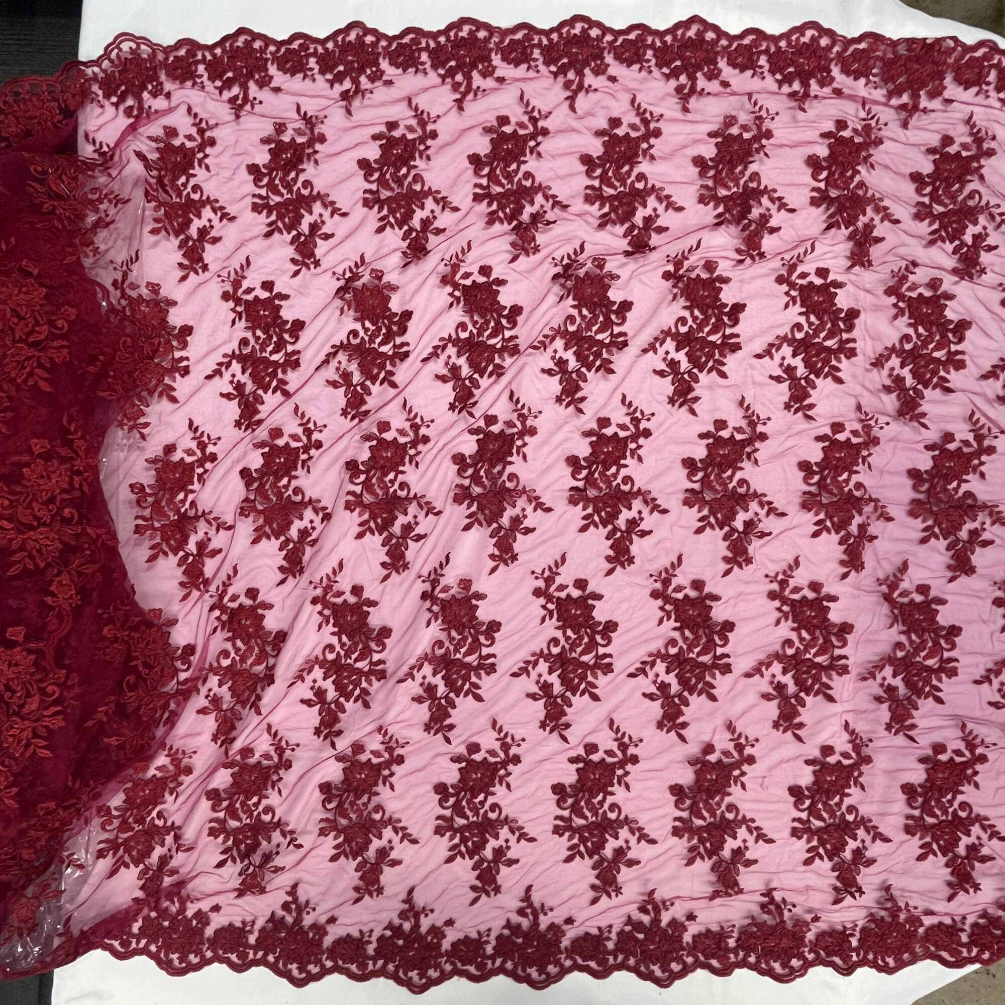 Corded Floral Lace Fabric with Scalloped Edges – Bridal & Dress Lace | Lace USA - 97154W