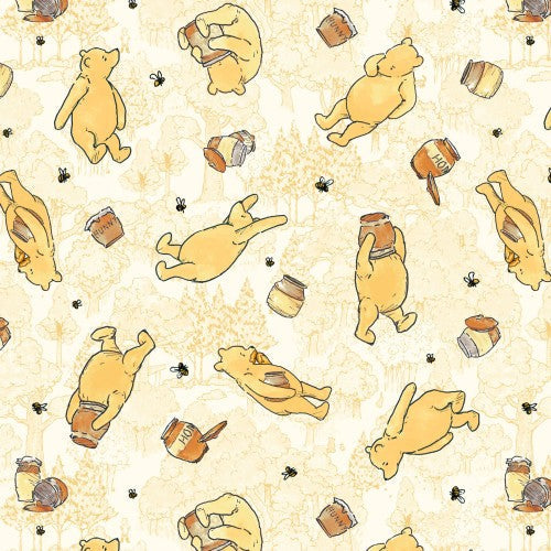 Yellow Classic Winnie Bears Cotton 43"/44" Fabric Per Yard