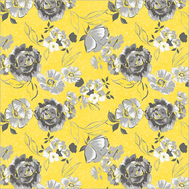 Yellow Verona Fiori Cotton 44”/45” Fabric Per Yard