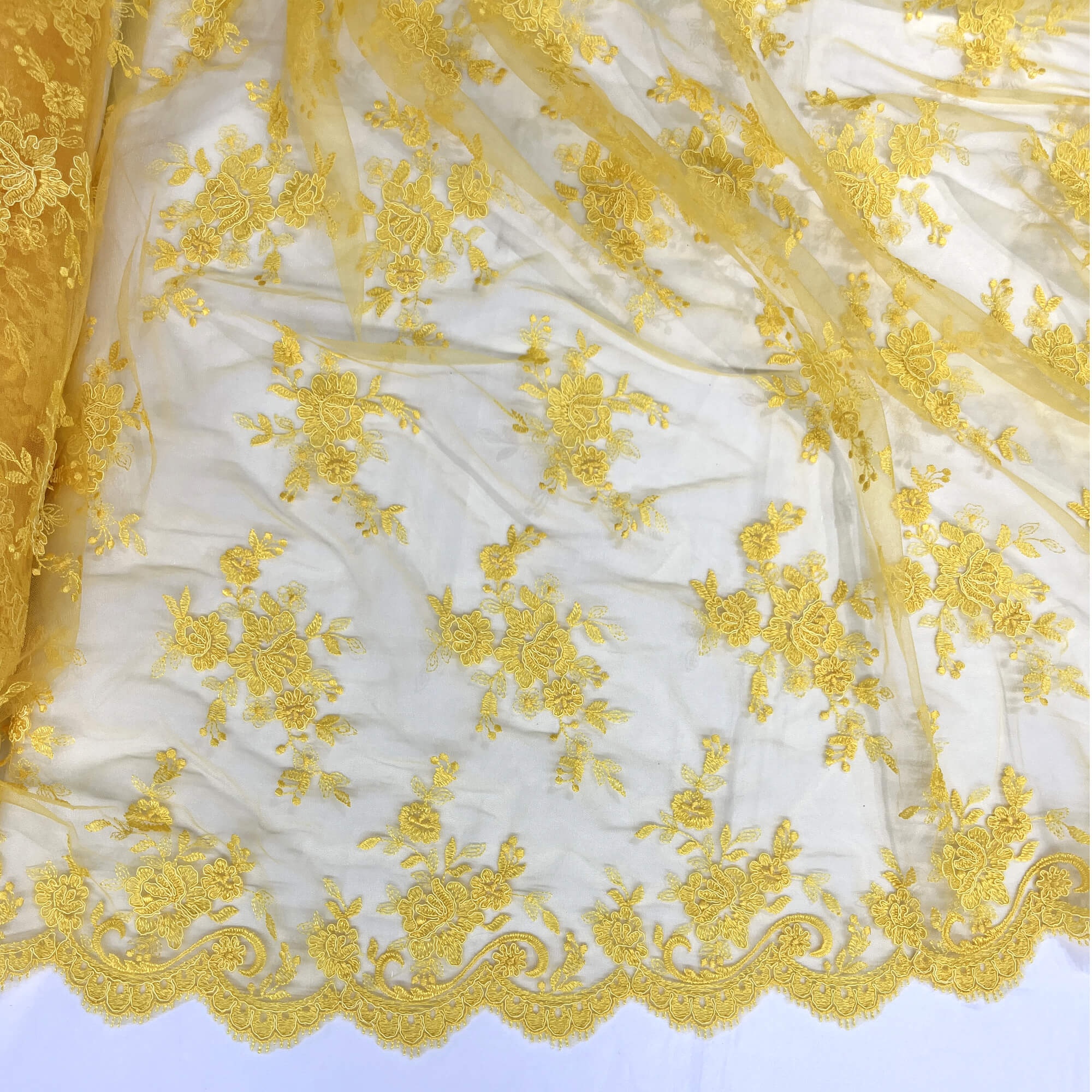 Corded Bridal Lace Fabric Embroidered on 100% Polyester Net Mesh | Lace USA - 96517W