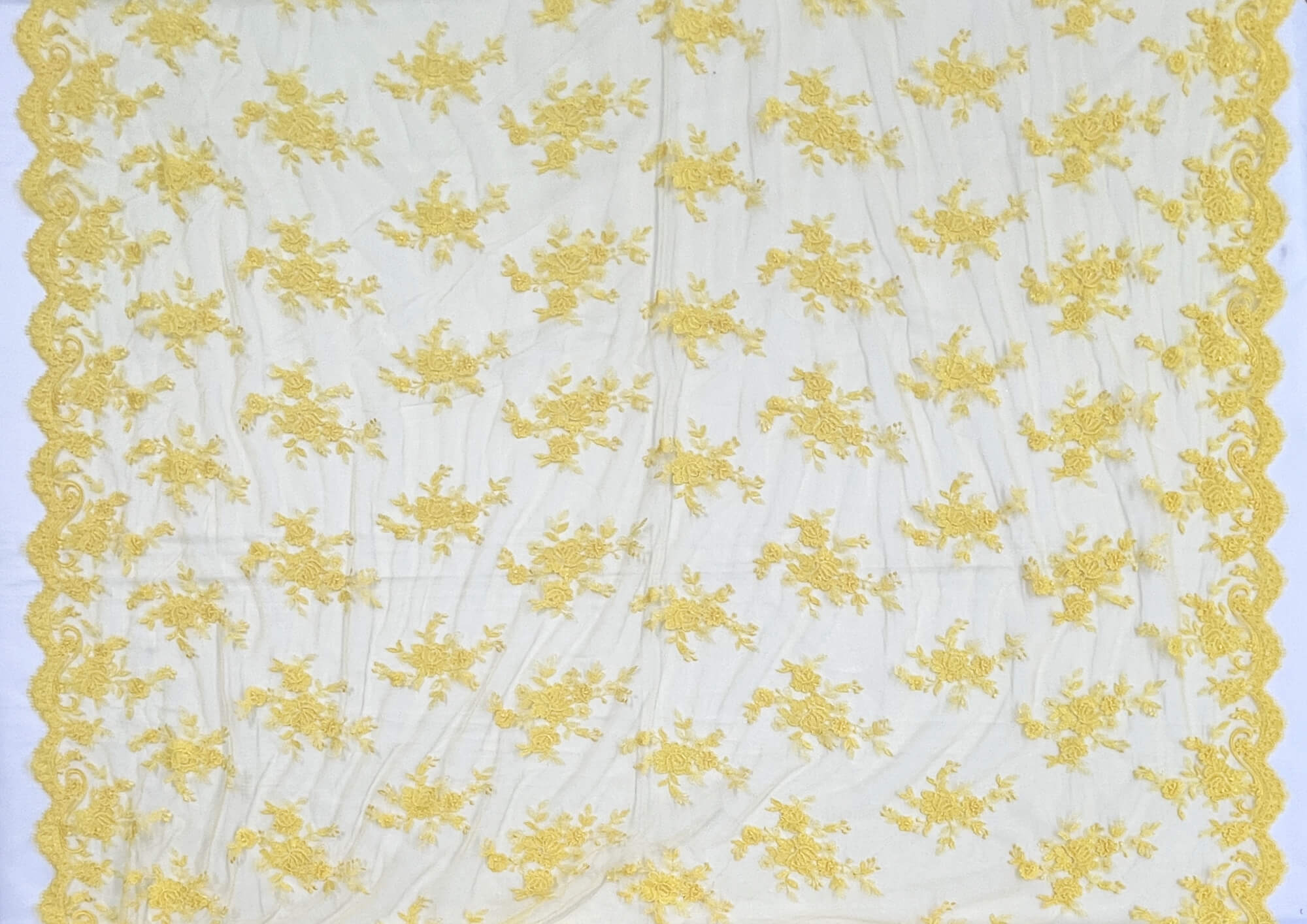 Corded Bridal Lace Fabric Embroidered on 100% Polyester Net Mesh | Lace USA - 96517W