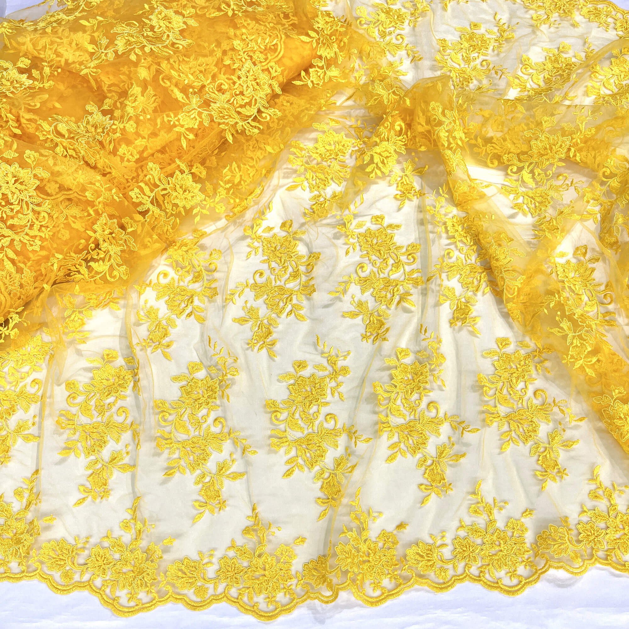 Corded Floral Lace Fabric with Scalloped Edges – Bridal & Dress Lace | Lace USA - 97154W