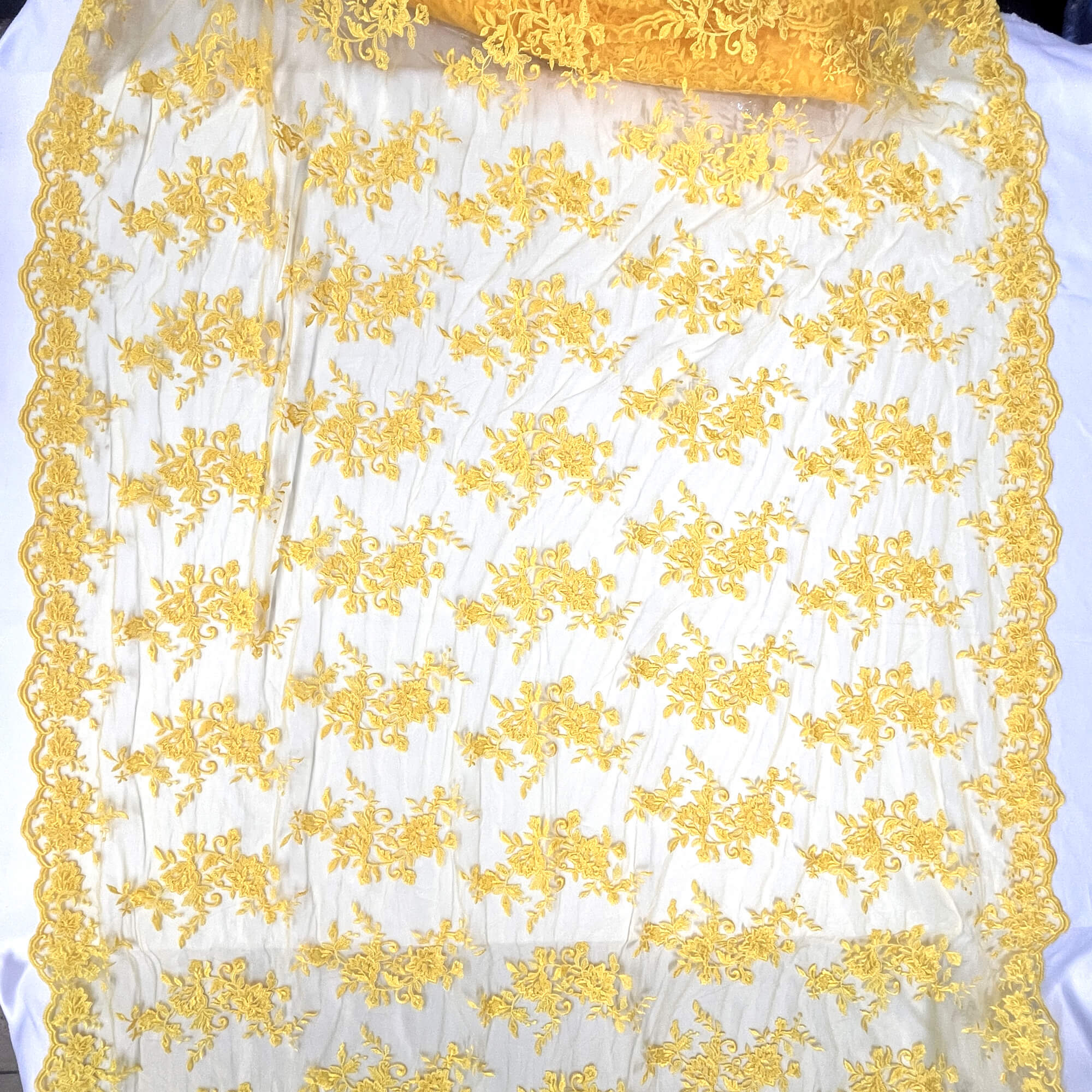 Corded Floral Lace Fabric with Scalloped Edges – Bridal & Dress Lace | Lace USA - 97154W