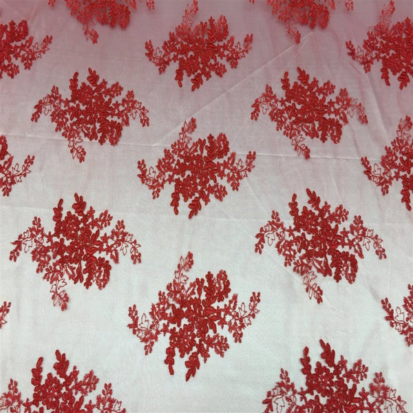 Red Oswald Embroidered Lace Fabric