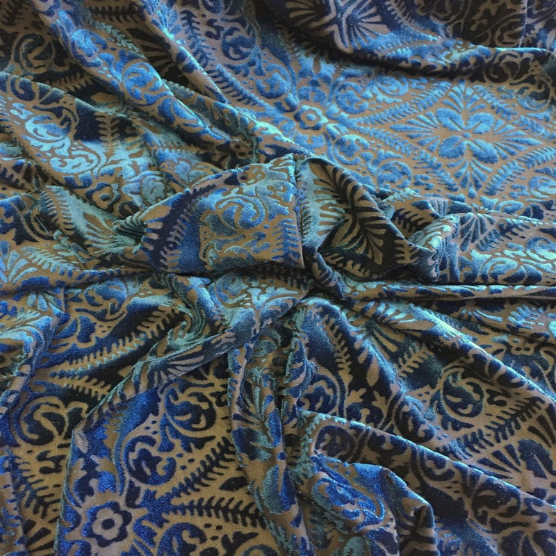 Blue Lili Burnout Stretch Velvet Spandex Fabric