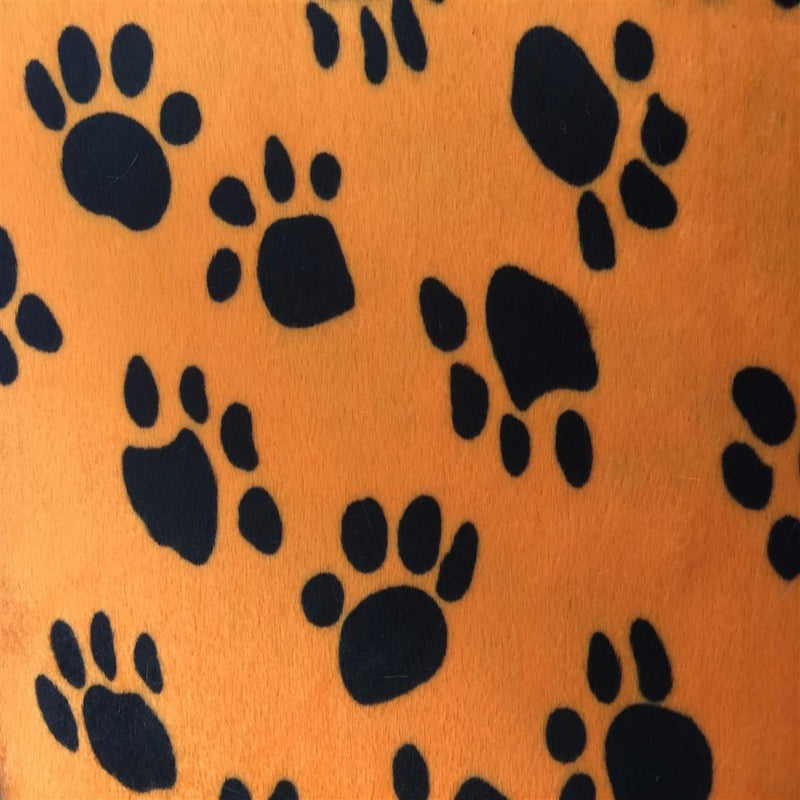 Orange Black Puppy Paw Print Faux Fur