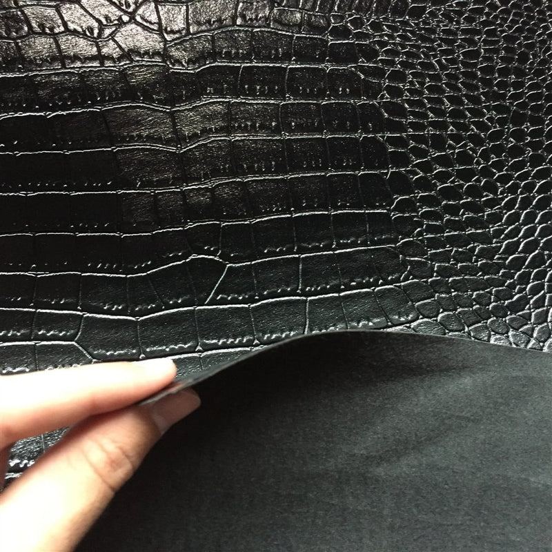 Black Embossed Crocodile Vinyl Fabric