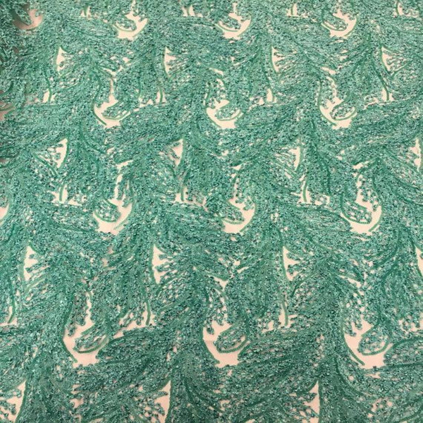 Teal Cozy Pop Thread Floral Sequins Lace Fabric