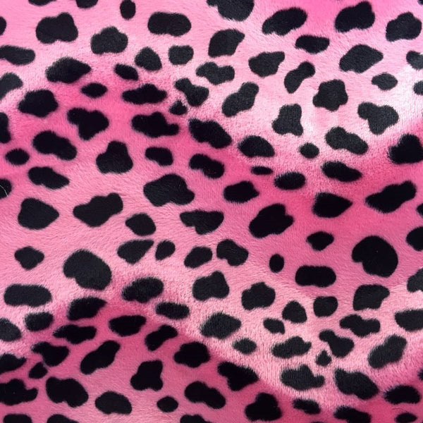 Pink Velboa Faux Fur Dalmatian Fabric