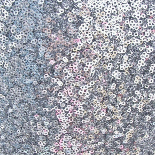 Silver Mini Disc All Over Sequin Nylon Mesh Fabric