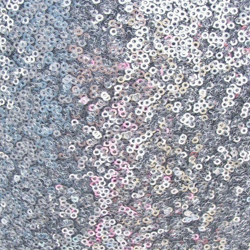 Silver Mini Disc All Over Sequin Nylon Mesh Fabric