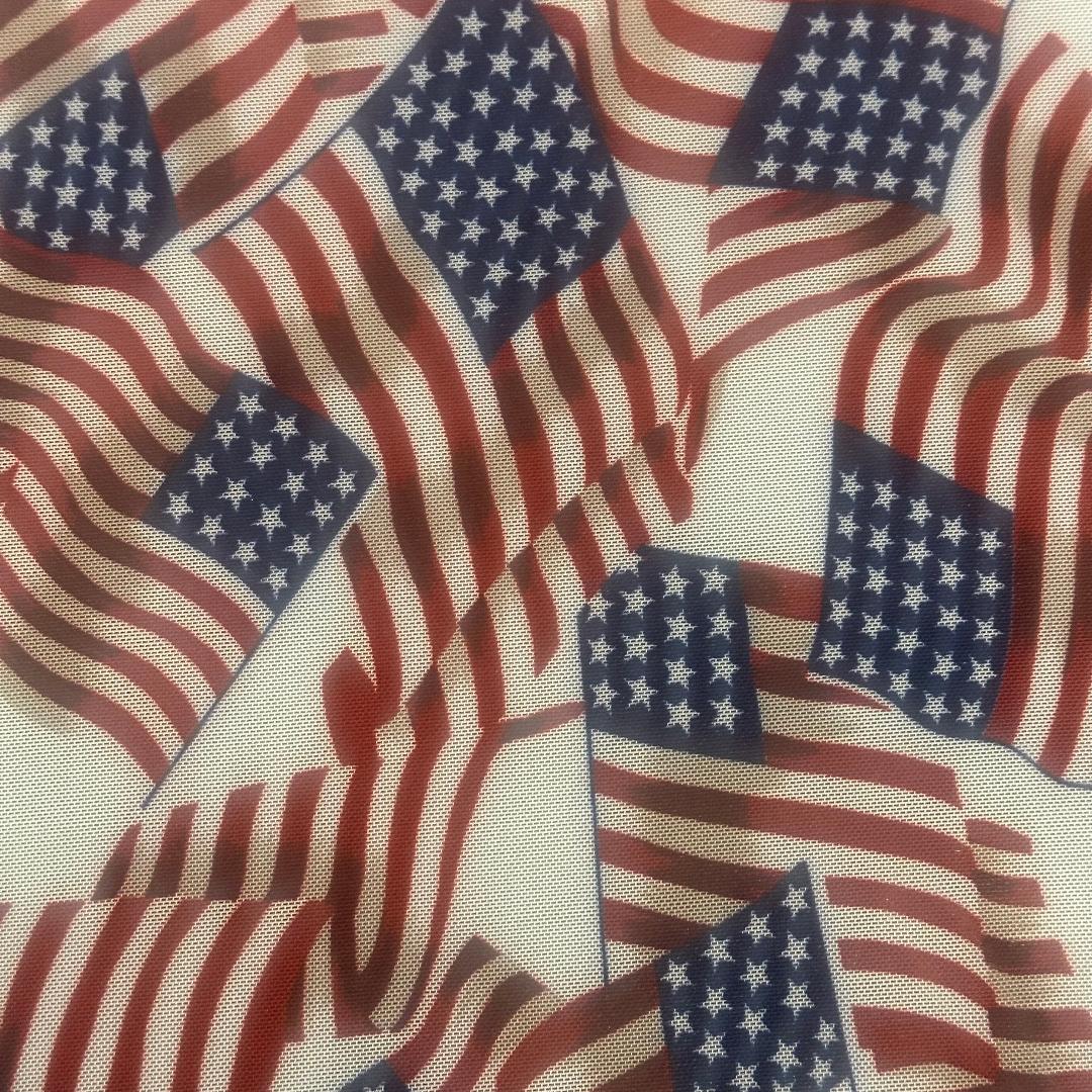 US Flag Power Mesh | Professional 4-Way Stretch Patriotic Fabric | Spandex Palace Red White Blue