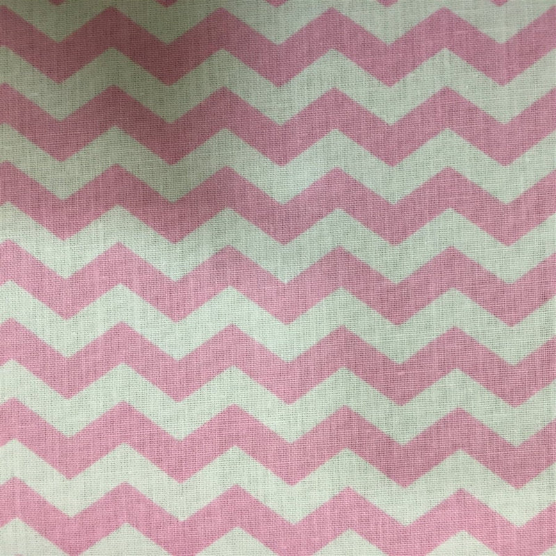 Light Pink White Half Inch Chevron Poly Cotton Fabric