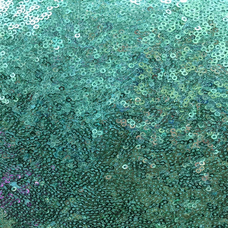 Mint Green Mini Disc All Over Sequin Nylon Mesh Fabric