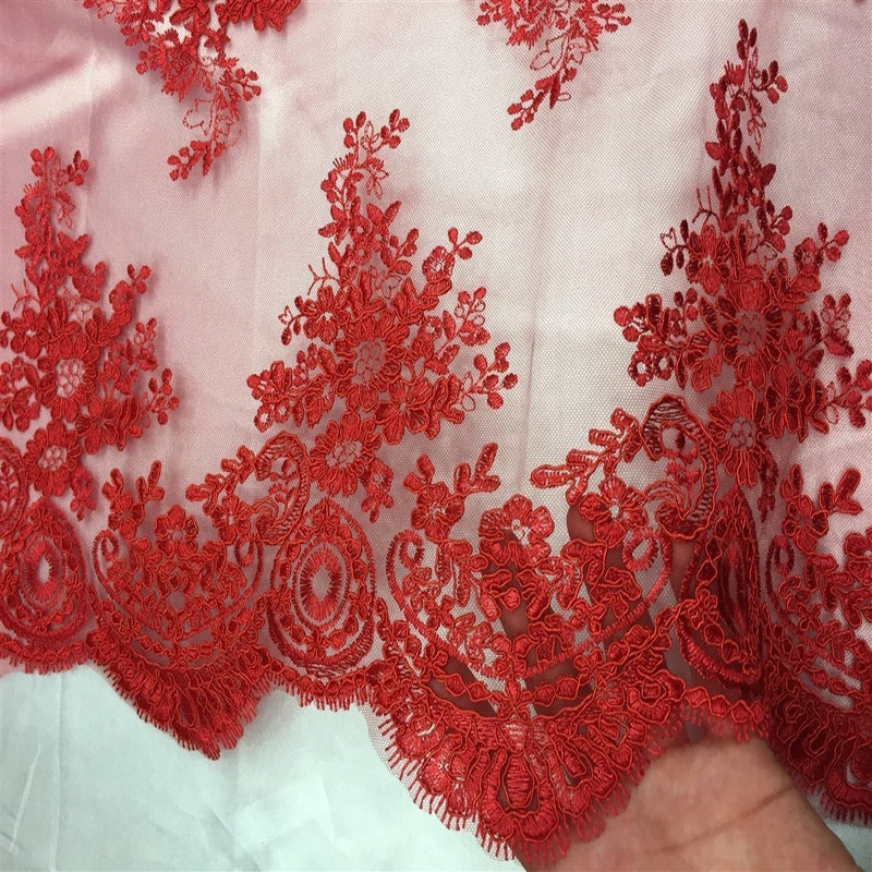 Red Oswald Embroidered Lace Fabric