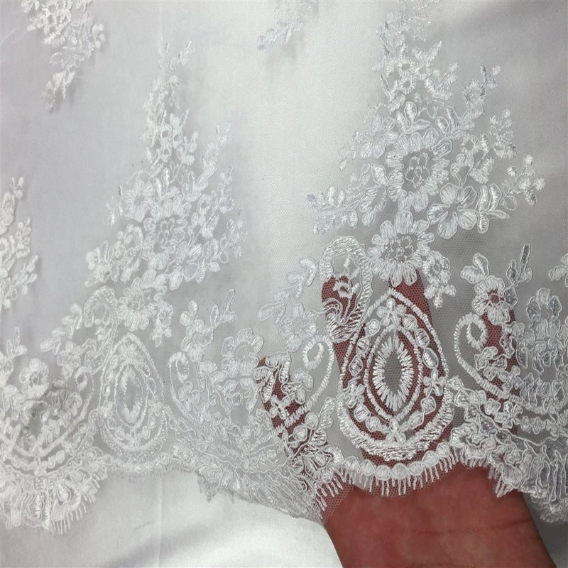 White Oswald Embroidered Lace Fabric