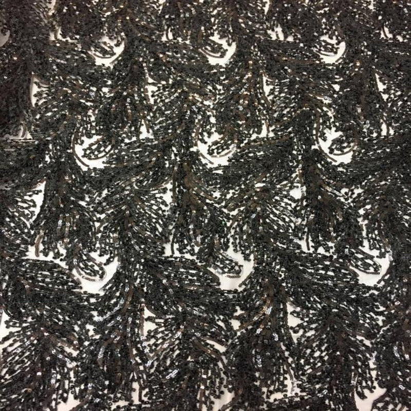 Black Cozy Pop Thread Floral Sequins Lace Fabric