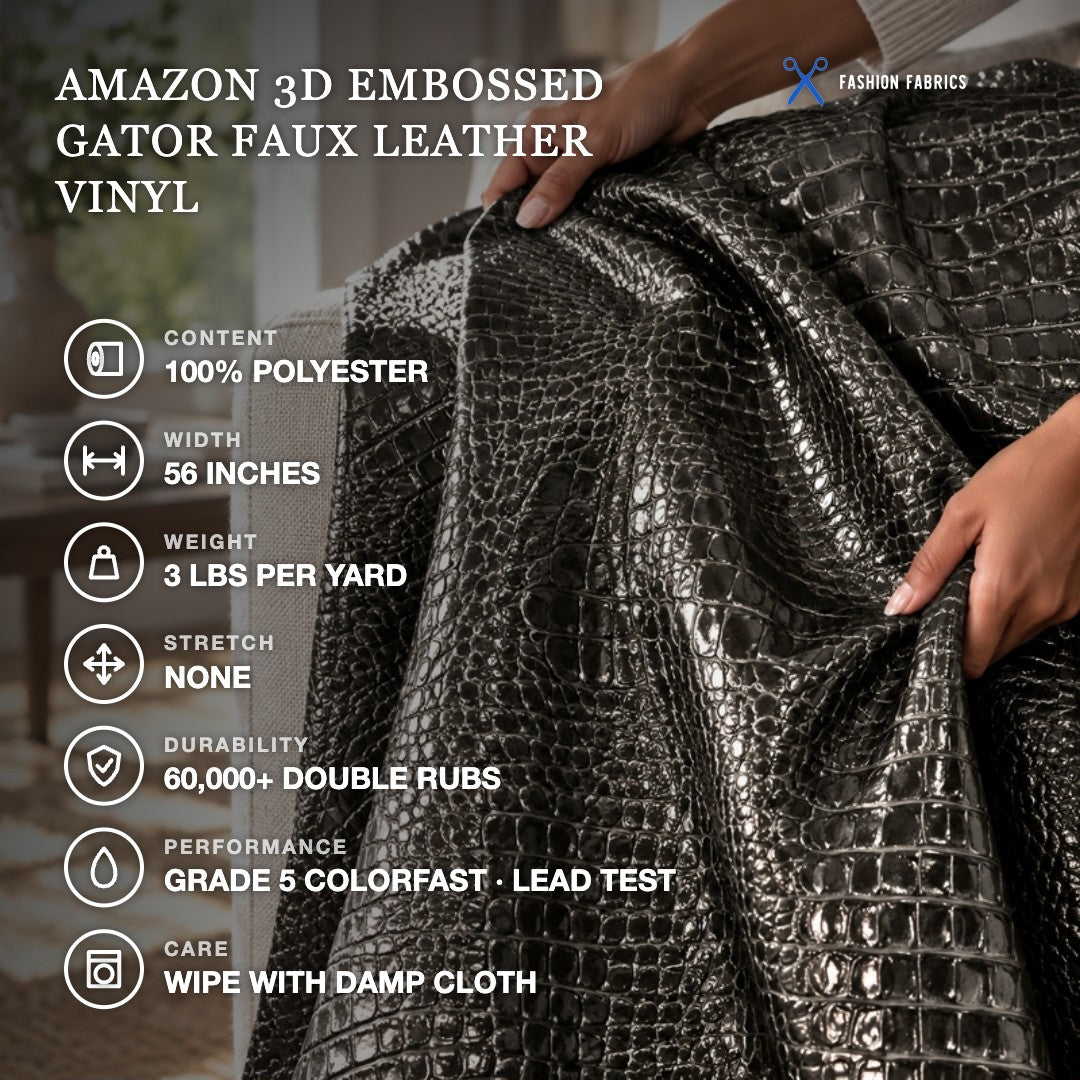 Amazon 3D Embossed Gator Faux Leather Vinyl Fabric