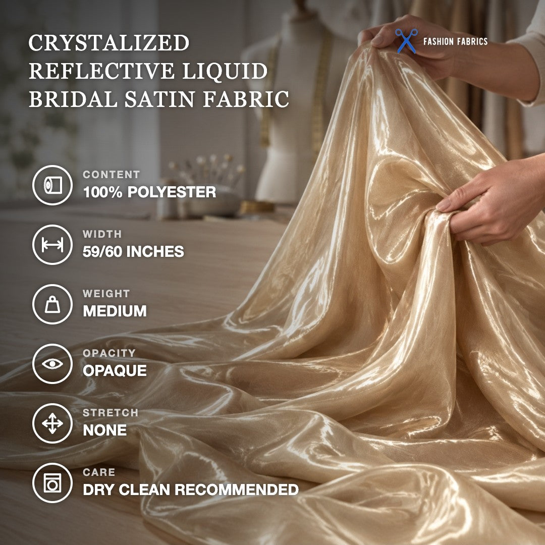 Crystalized Reflective Liquid Bridal Satin Fabric