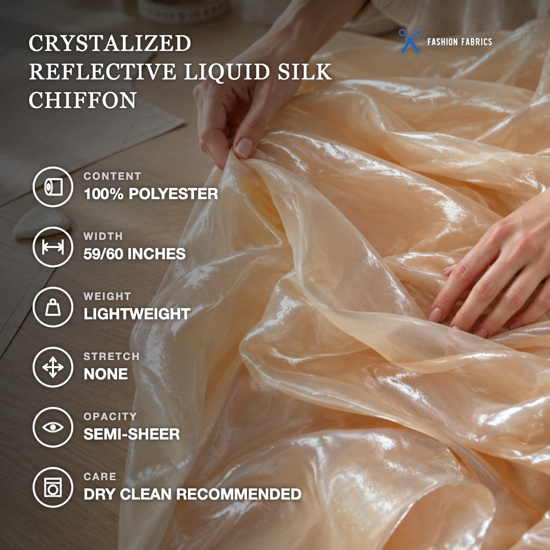 Crystalized Reflective Liquid Faux Silk Chiffon Fabric