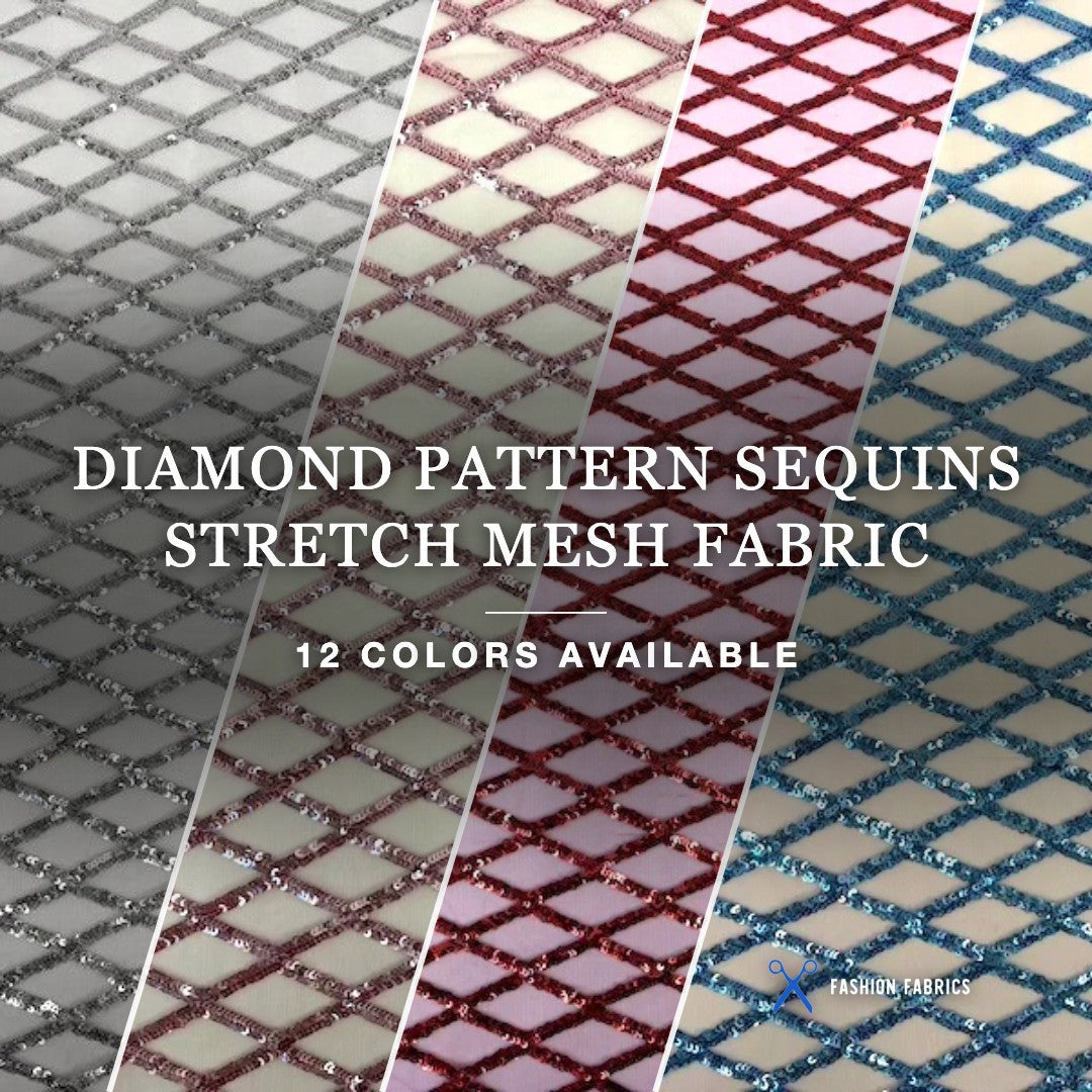 Diamond Pattern Sequins Stretch Mesh Fabric