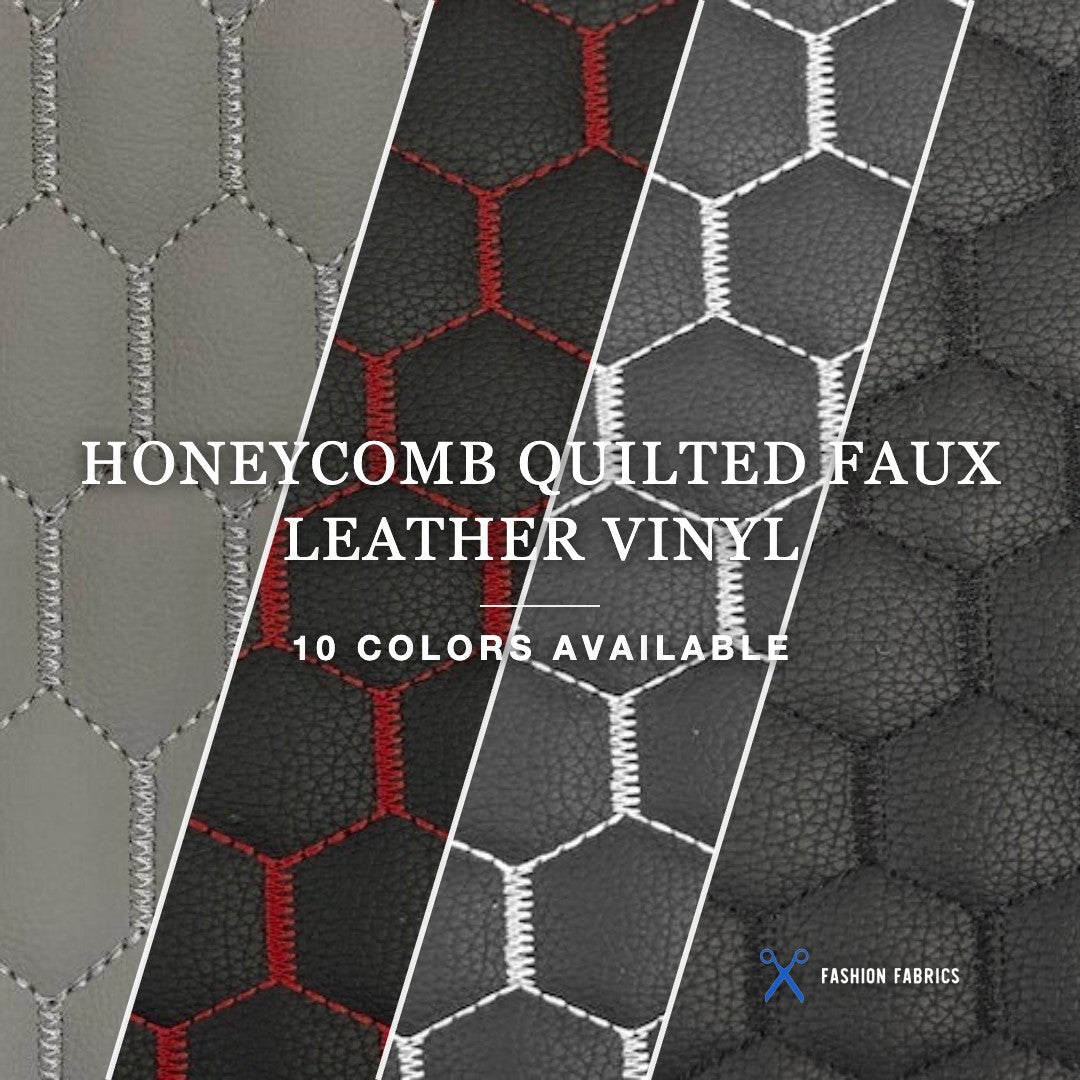 Honeycomb Hexagon Quilted Foam Backed Faux Leather Vinyl Fabric
