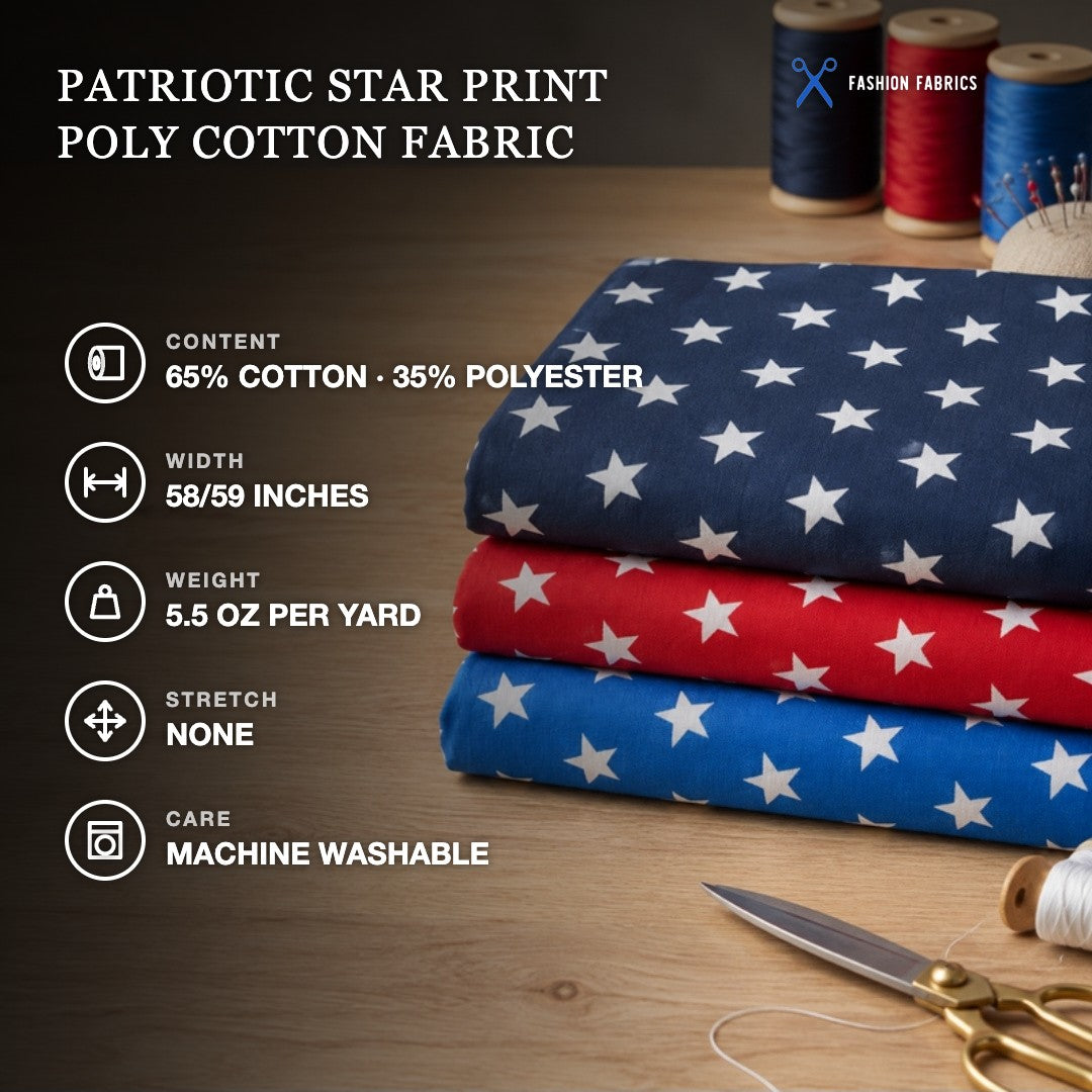 Patriotic Star Print Poly Cotton Fabric