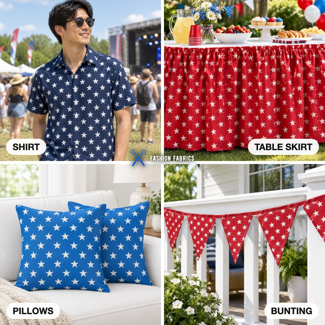 Patriotic Star Print Poly Cotton Fabric
