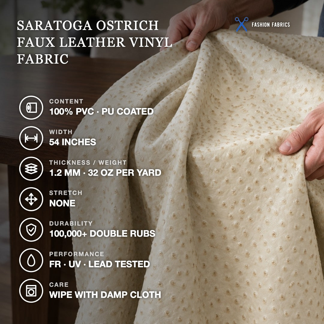 Saratoga Ostrich Faux Leather Vinyl Fabric