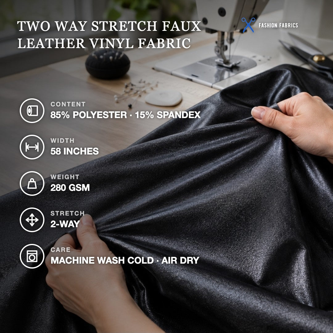 Two Way Stretch Faux Leather Vinyl Fabric
