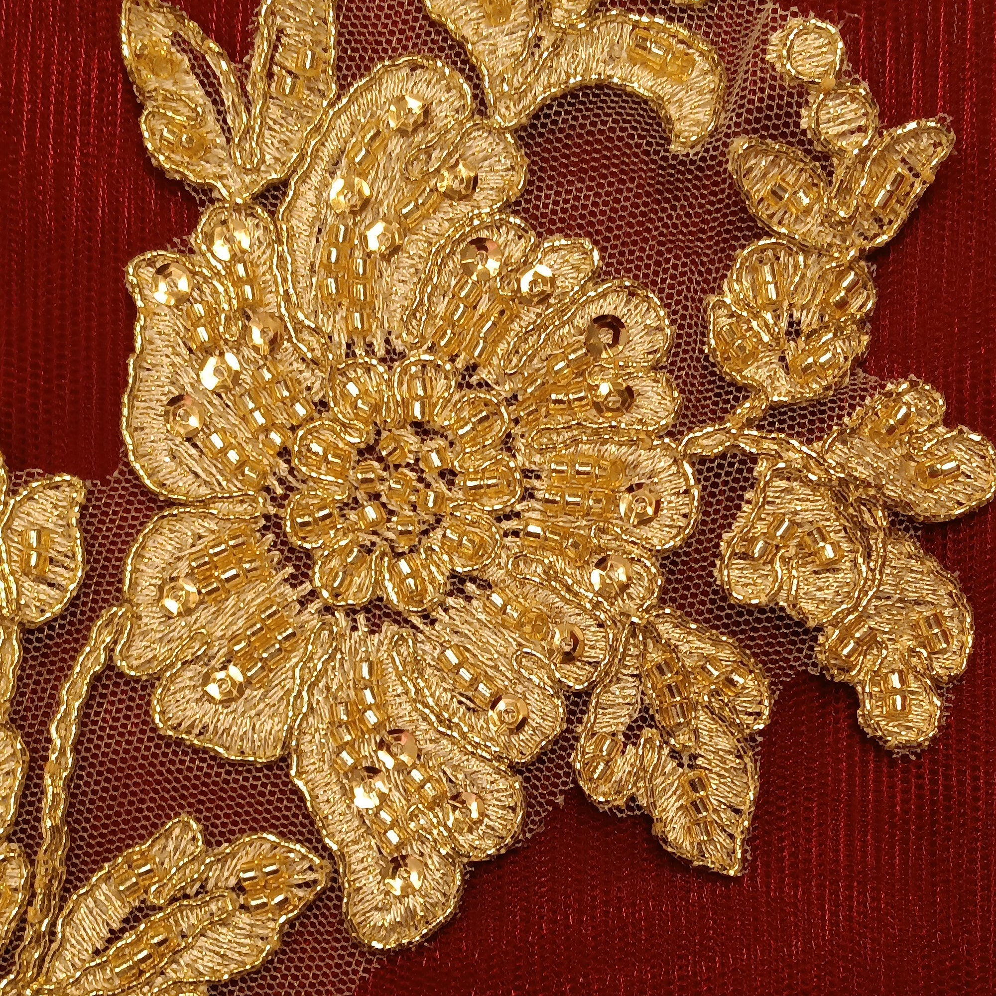Beaded & Corded Floral Lace Applique Embroidered on 100% Polyester Net Mesh | Lace USA - 96438W-BP