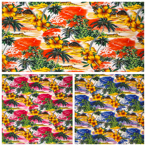 Hibiscus Hawaiian Sunset Peachskin Fabric | Islands Fabric